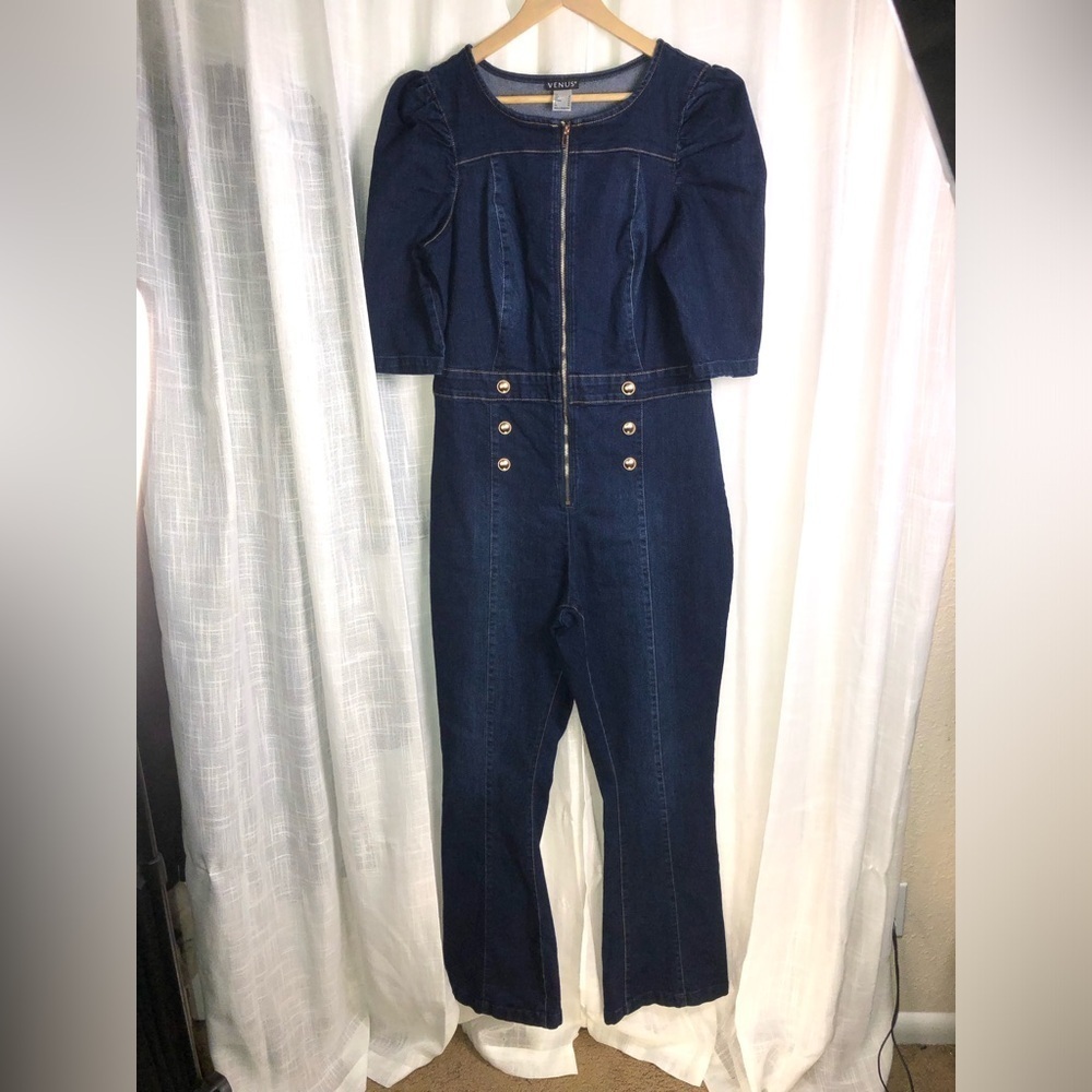 VENUS Dark Blue Jumpsuit with Metallic Buttons size 16 NWOT - Picture 2 of 15